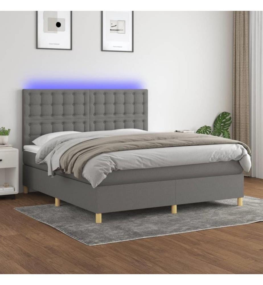 Sommier tapissier et matelas et LED Gris foncé 160x200 cm Tissu