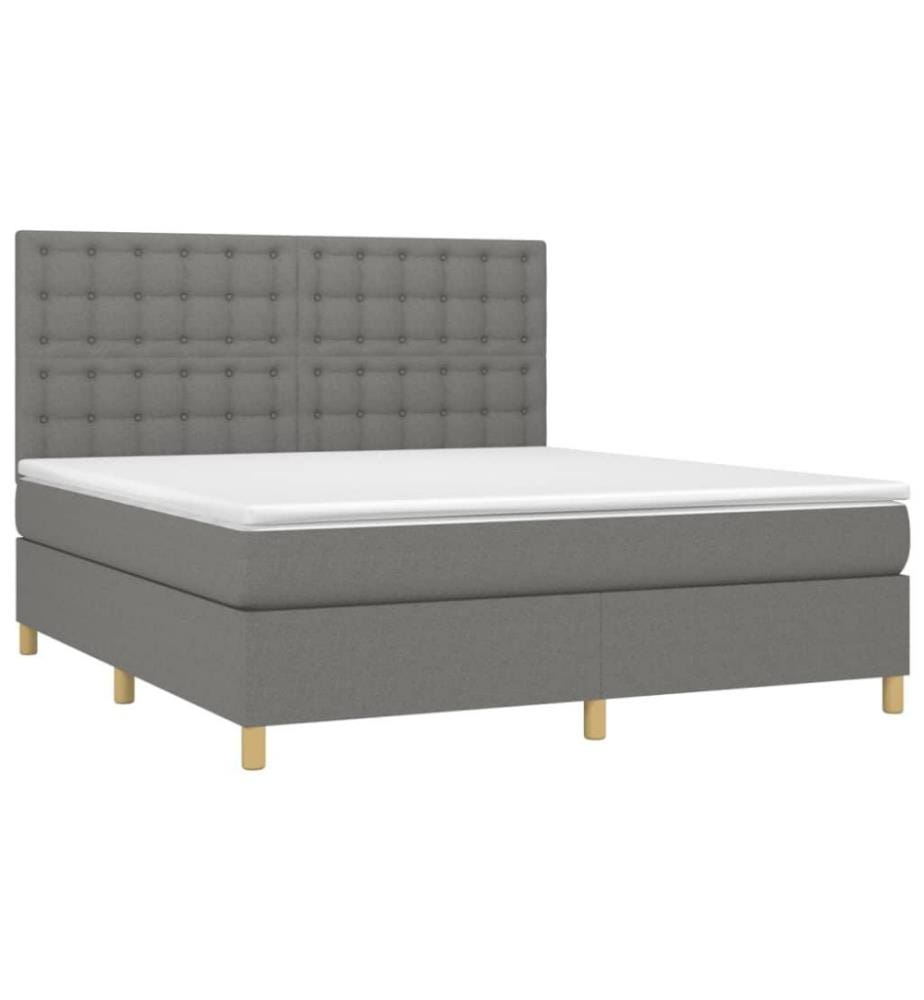 Boxspringbett mit Matratze & LED Dunkelgrau 160x200 cm Stoff