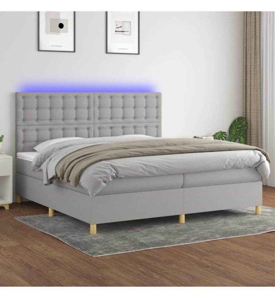 Boxspringbett mit Matratze & LED Hellgrau 200x200 cm Stoff
