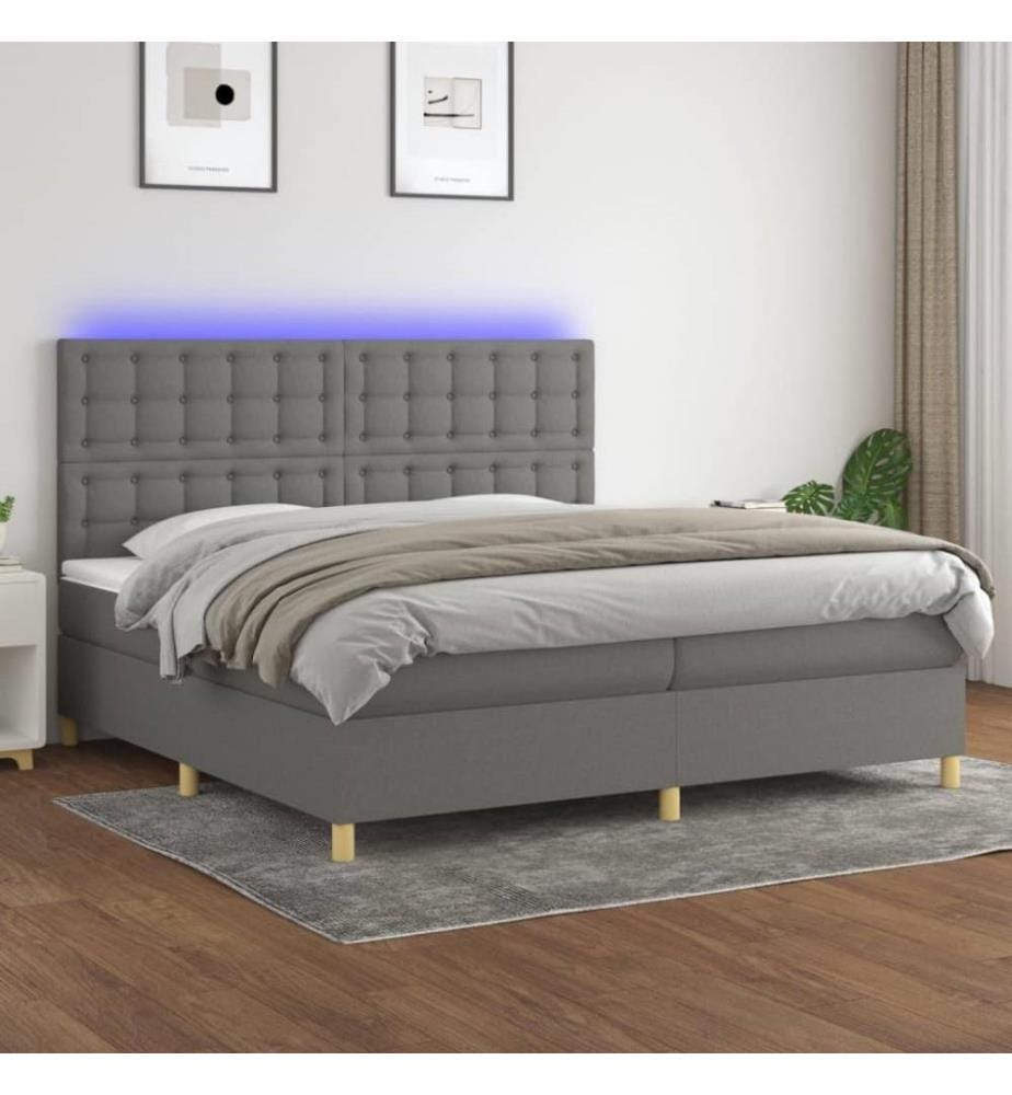 Boxspringbett mit Matratze & LED Dunkelgrau 200x200 cm Stoff