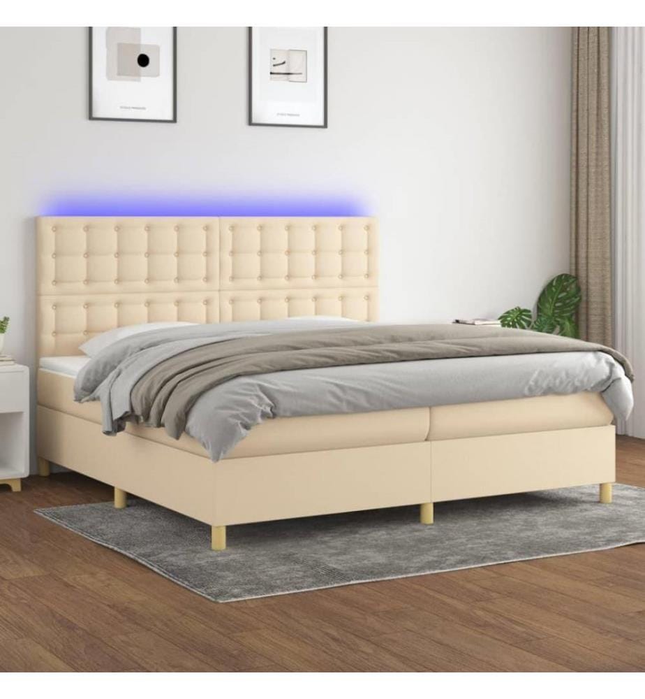 Boxspringbett mit Matratze & LED Creme 200x200 cm Stoff