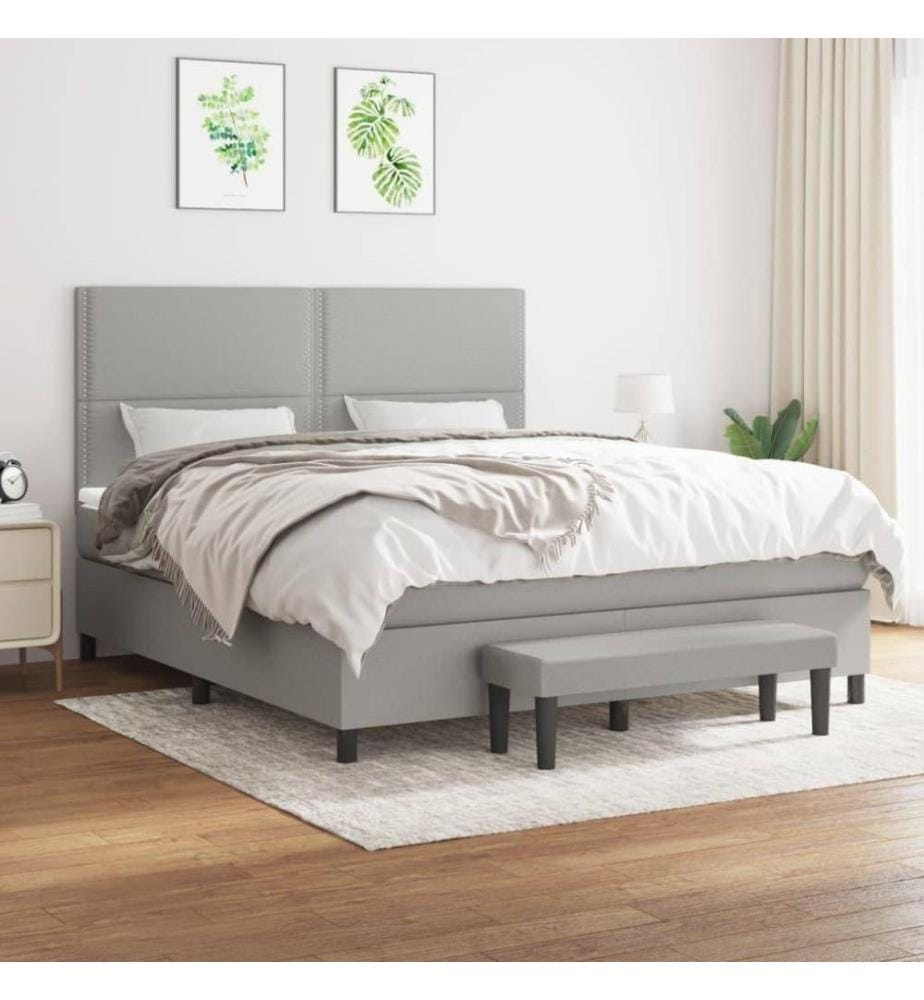Boxspringbett mit Matratze Hellgrau 180x200 cm Stoff