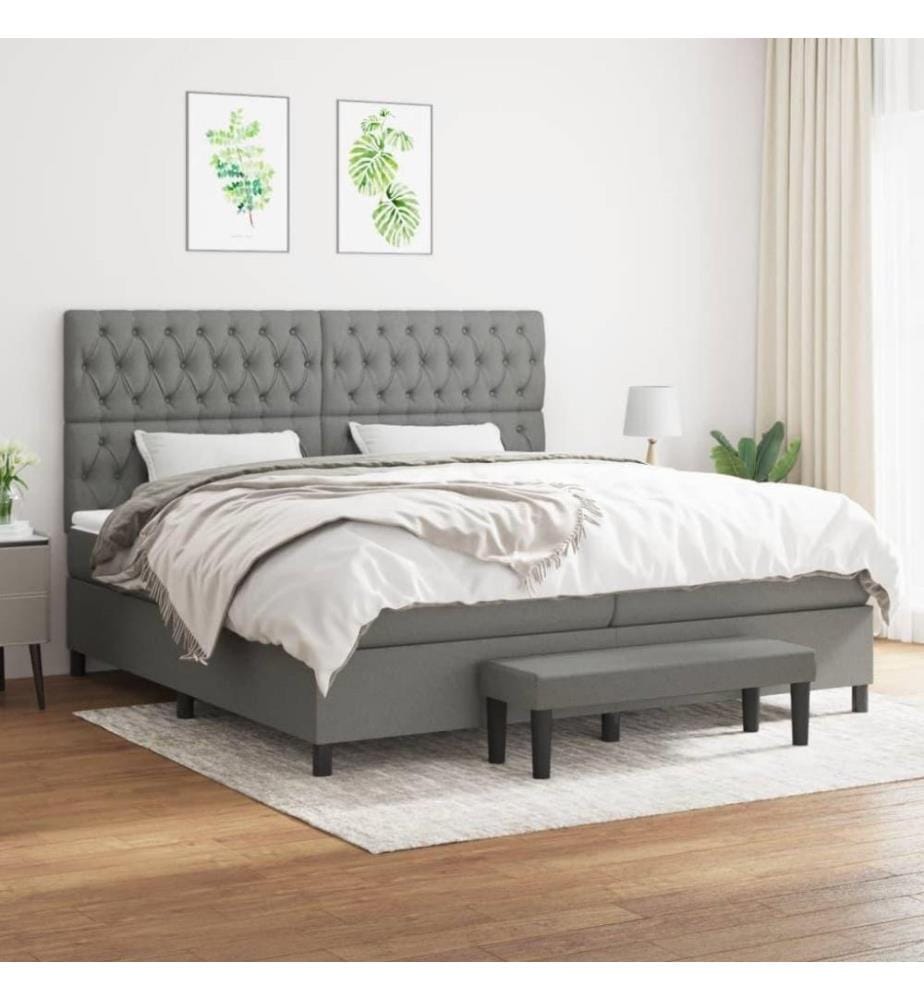 Boxspringbett mit Matratze Dunkelgrau 200x200 cm Stoff