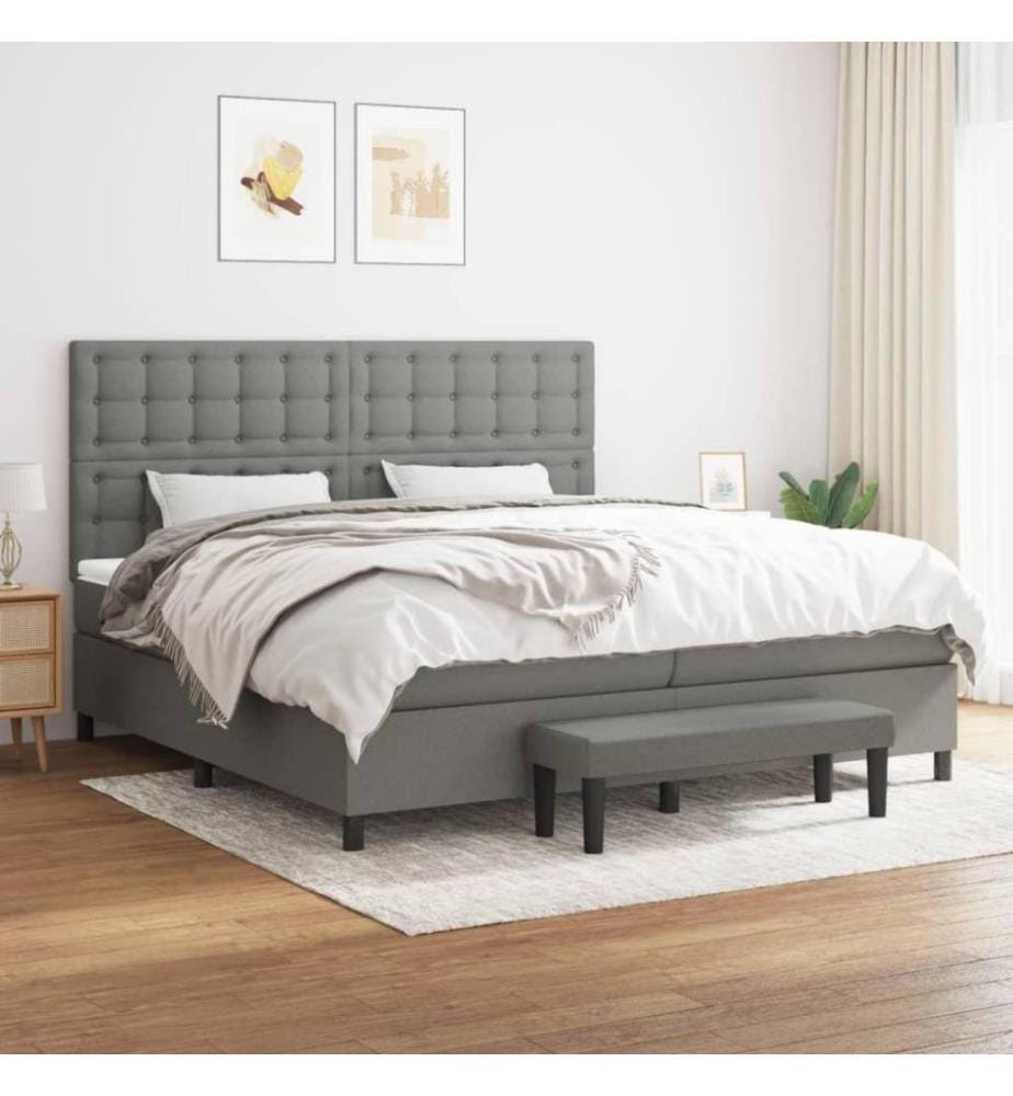 Boxspringbett mit Matratze Dunkelgrau 200x200 cm Stoff