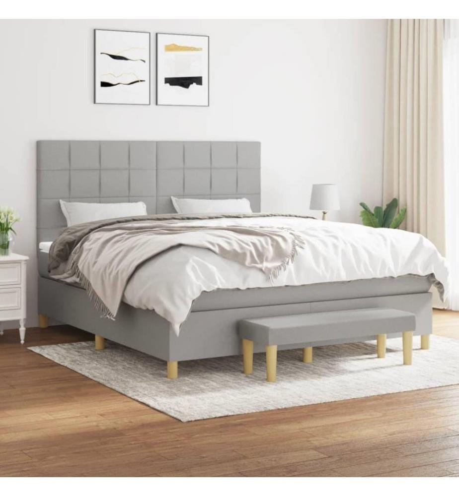 Boxspringbett mit Matratze Hellgrau 160x200 cm Stoff