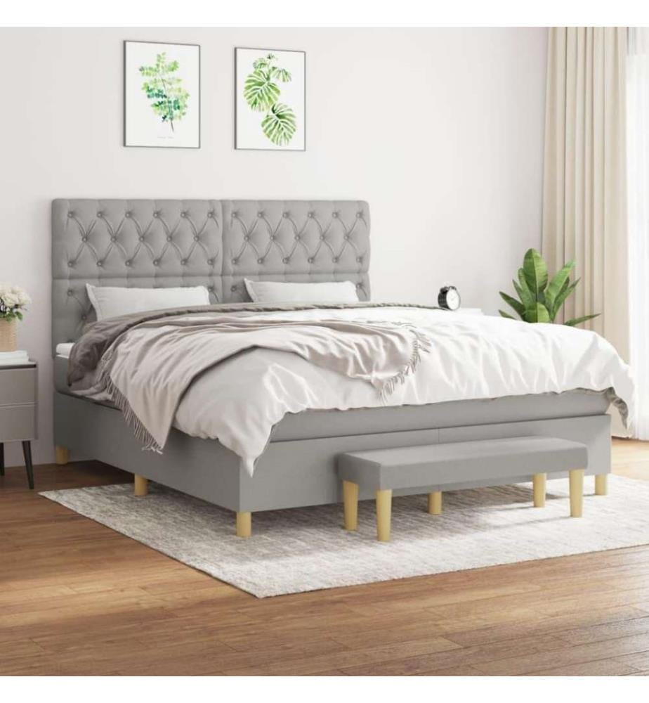 Boxspringbett mit Matratze Hellgrau 160x200 cm Stoff