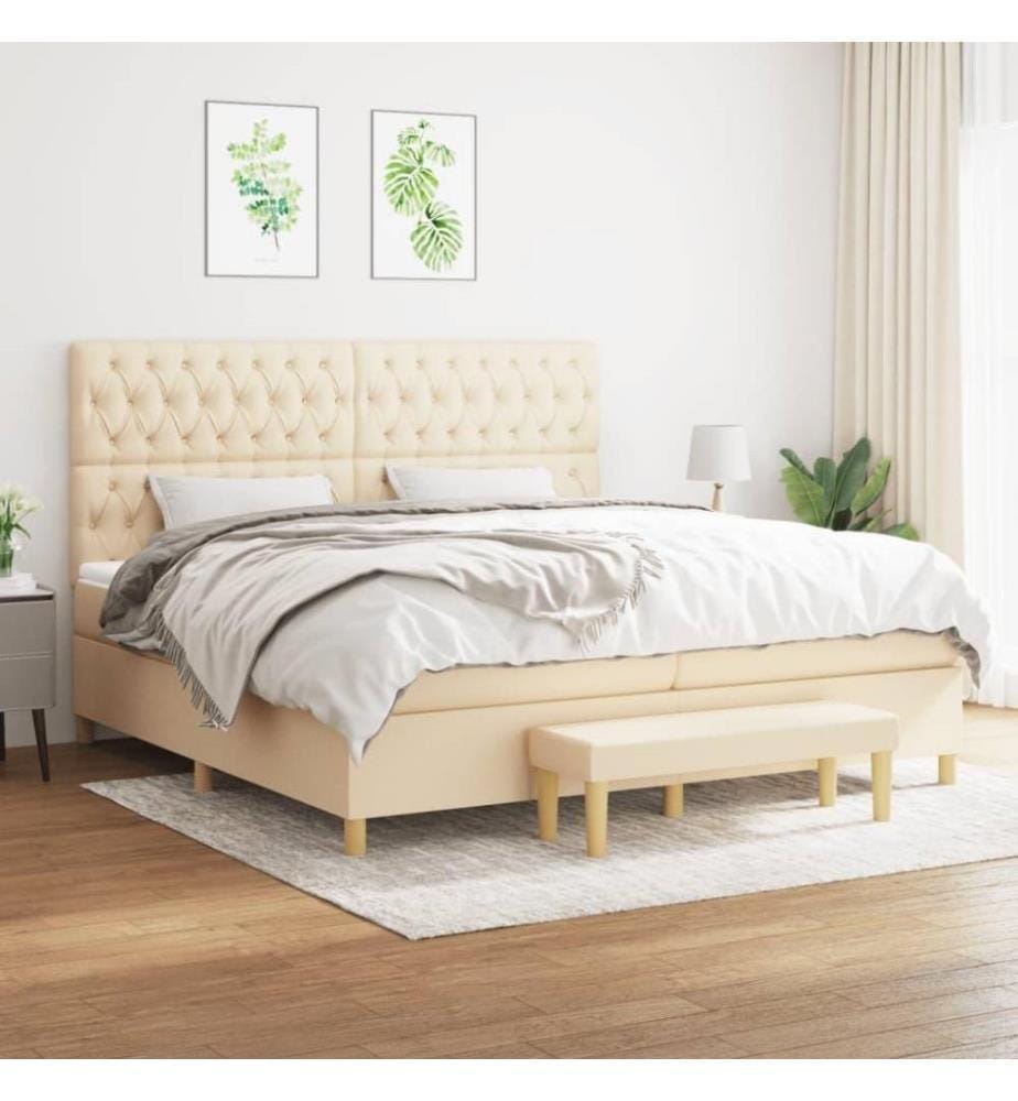 Boxspringbett mit Matratze Creme 200x200 cm Stoff
