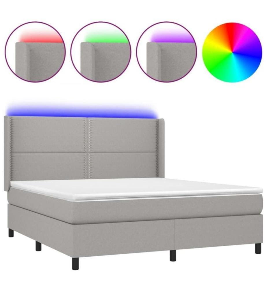 Boxspringbett mit Matratze & LED Hellgrau 180x200 cm Stoff