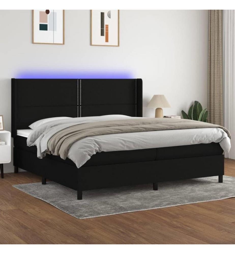 Boxspringbett mit Matratze & LED Schwarz 200x200 cm Stoff