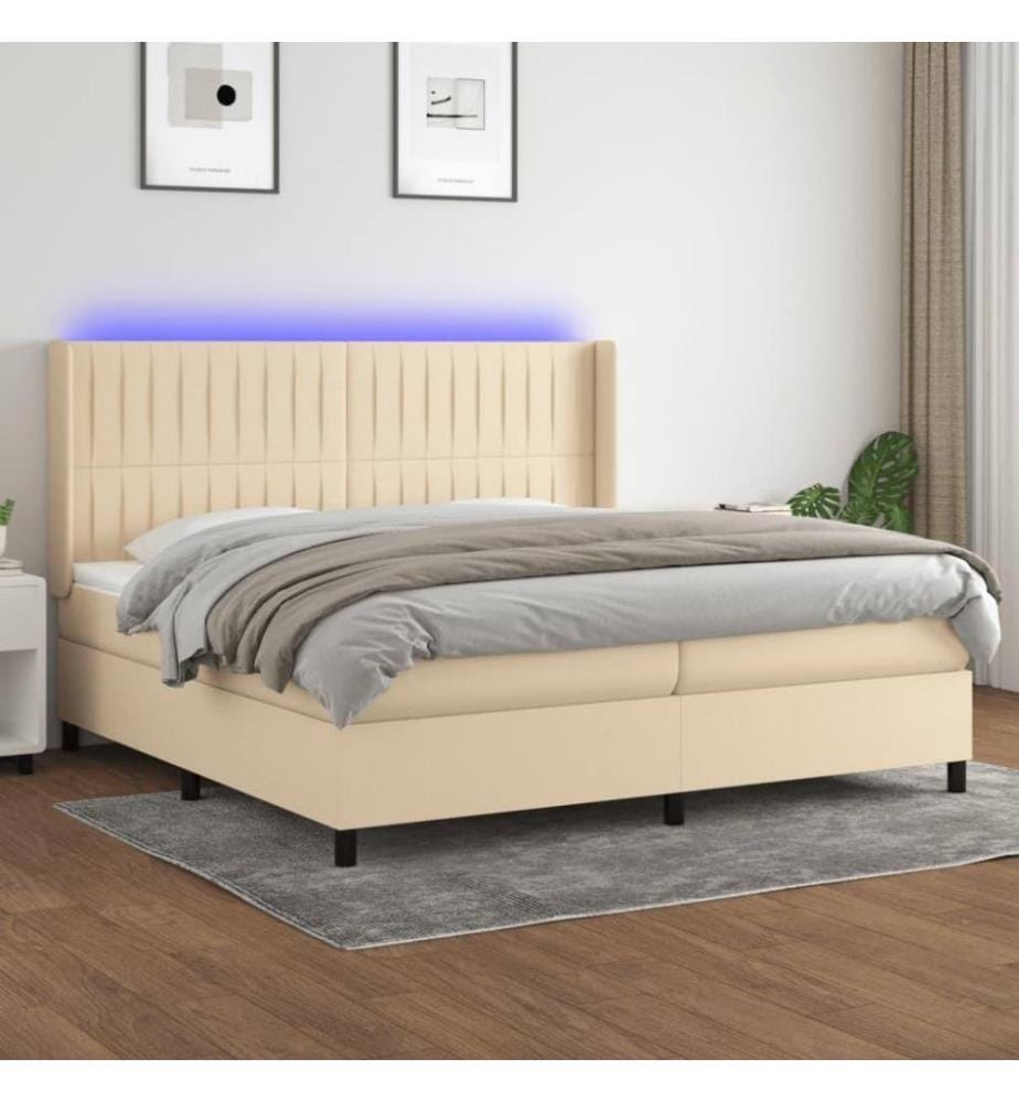 Boxspringbett mit Matratze & LED Creme 200x200 cm Stoff