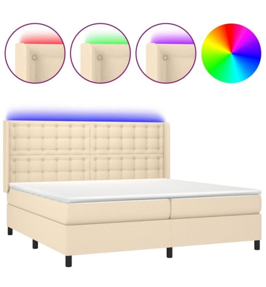 Boxspringbett mit Matratze & LED Creme 200x200 cm Stoff