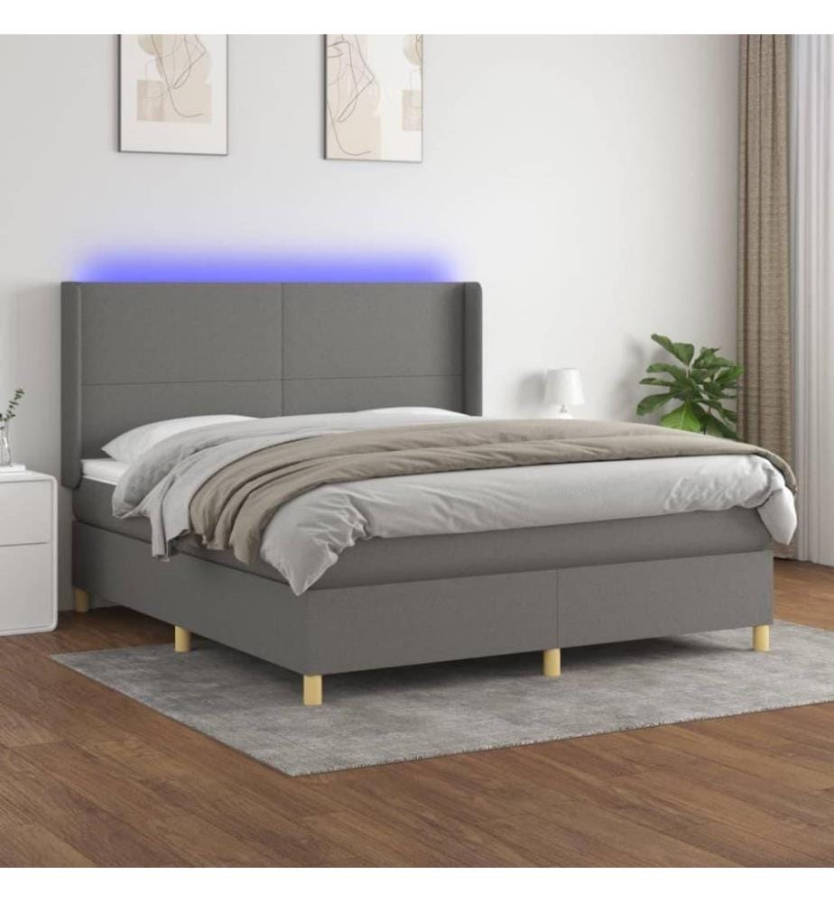 Boxspringbett mit Matratze & LED Dunkelgrau 160x200 cm Stoff