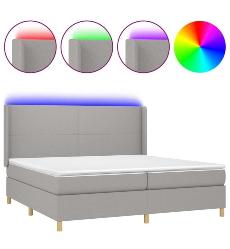 Boxspringbett mit Matratze & LED Hellgrau 200x200 cm Stoff