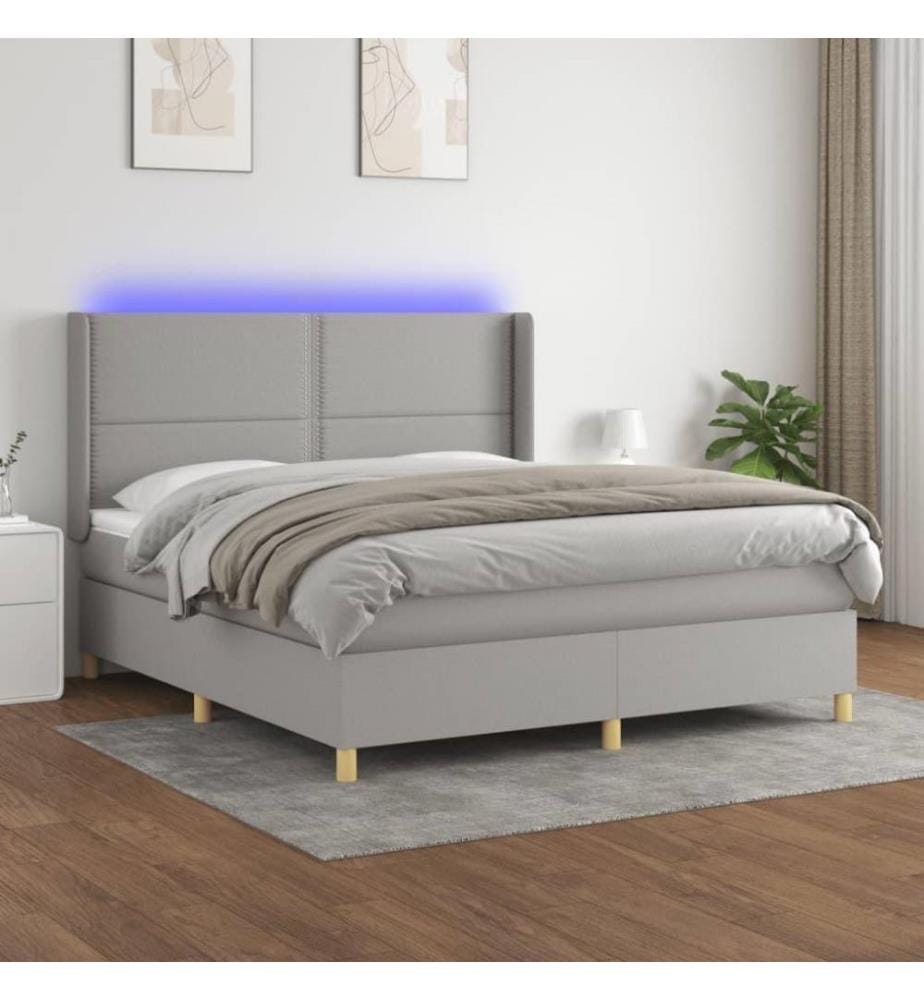 Boxspringbett mit Matratze & LED Hellgrau 160x200 cm Stoff
