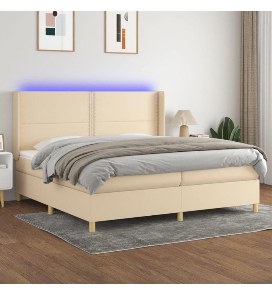 Boxspringbett mit Matratze & LED Creme 200x200 cm Stoff