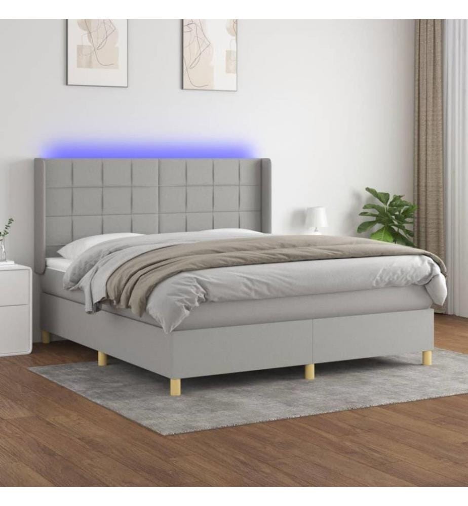 Boxspringbett mit Matratze & LED Hellgrau 160x200 cm Stoff
