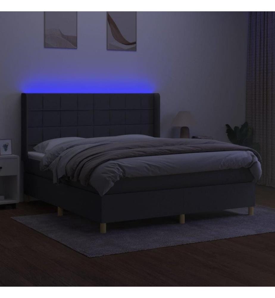 Boxspringbett mit Matratze & LED Dunkelgrau 160x200 cm Stoff