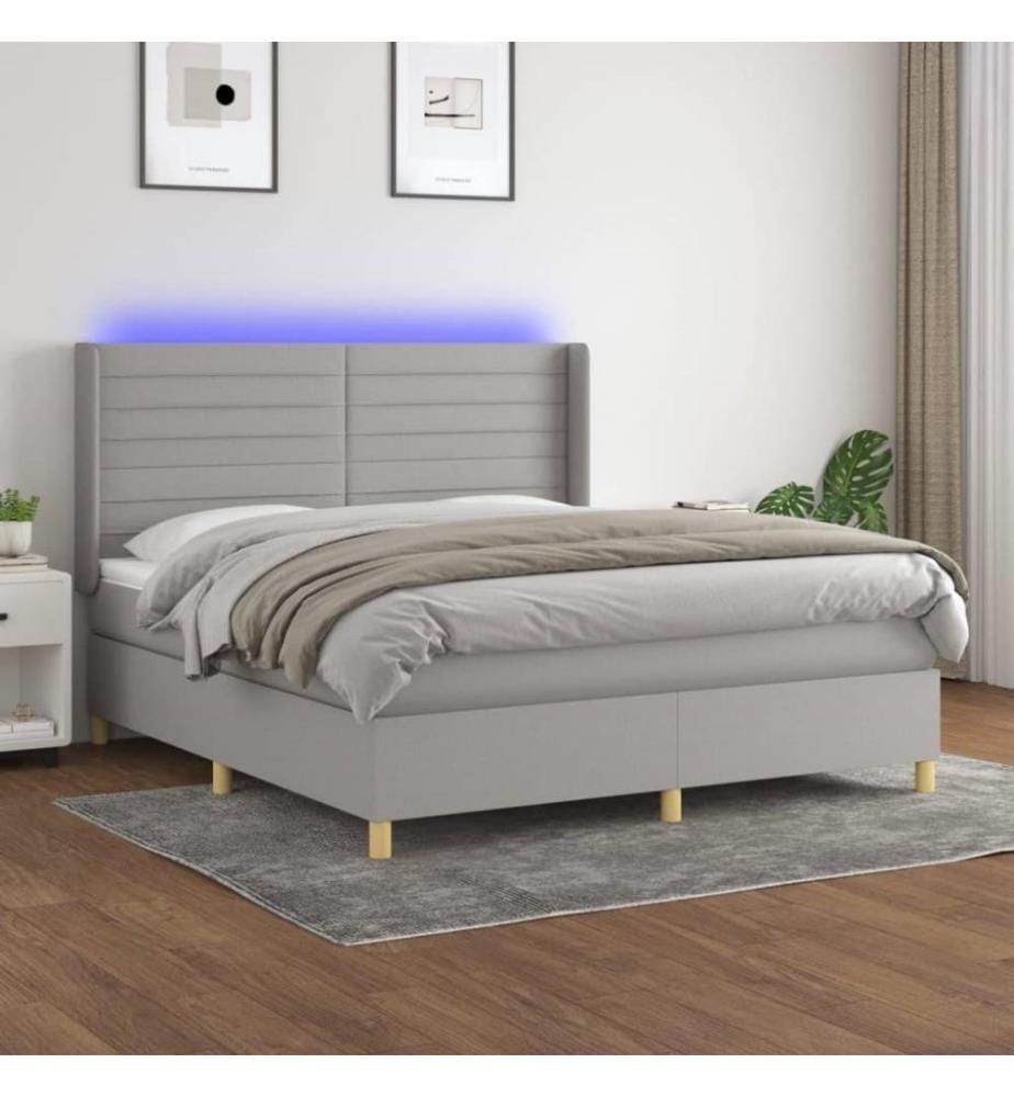 Boxspringbett mit Matratze & LED Hellgrau 160x200 cm Stoff