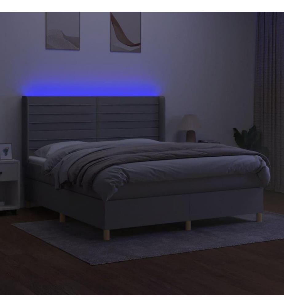 Boxspringbett mit Matratze & LED Hellgrau 160x200 cm Stoff