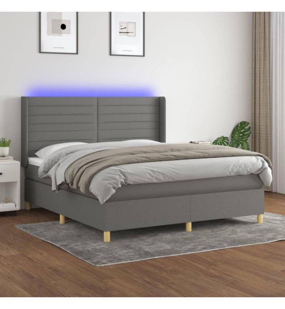Boxspringbett mit Matratze & LED Dunkelgrau 160x200 cm Stoff