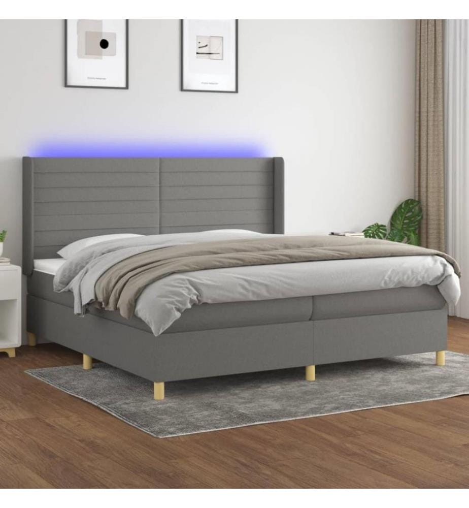 Boxspringbett mit Matratze & LED Dunkelgrau 200x200 cm Stoff