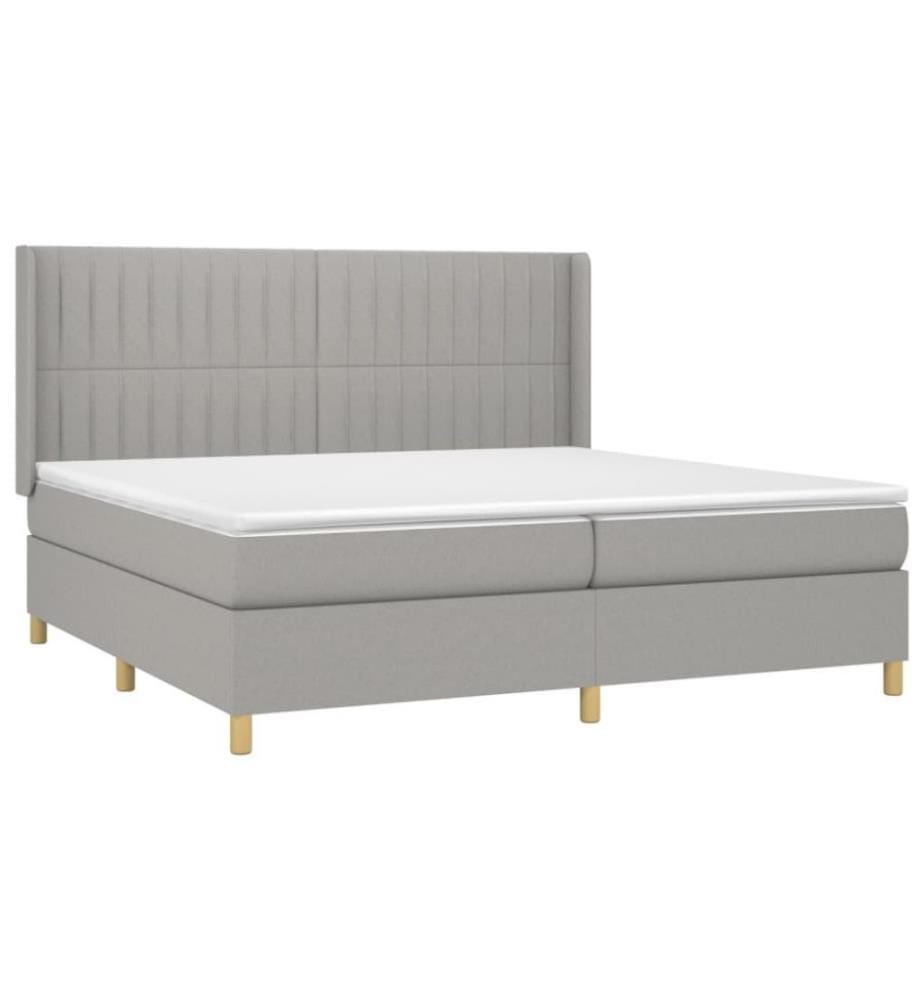 Boxspringbett mit Matratze & LED Hellgrau 200x200 cm Stoff