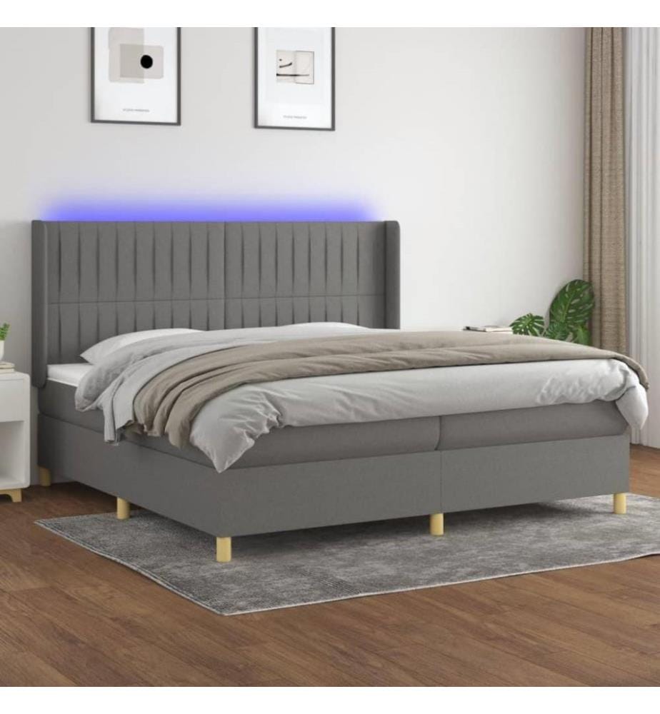 Boxspringbett mit Matratze & LED Dunkelgrau 200x200 cm Stoff
