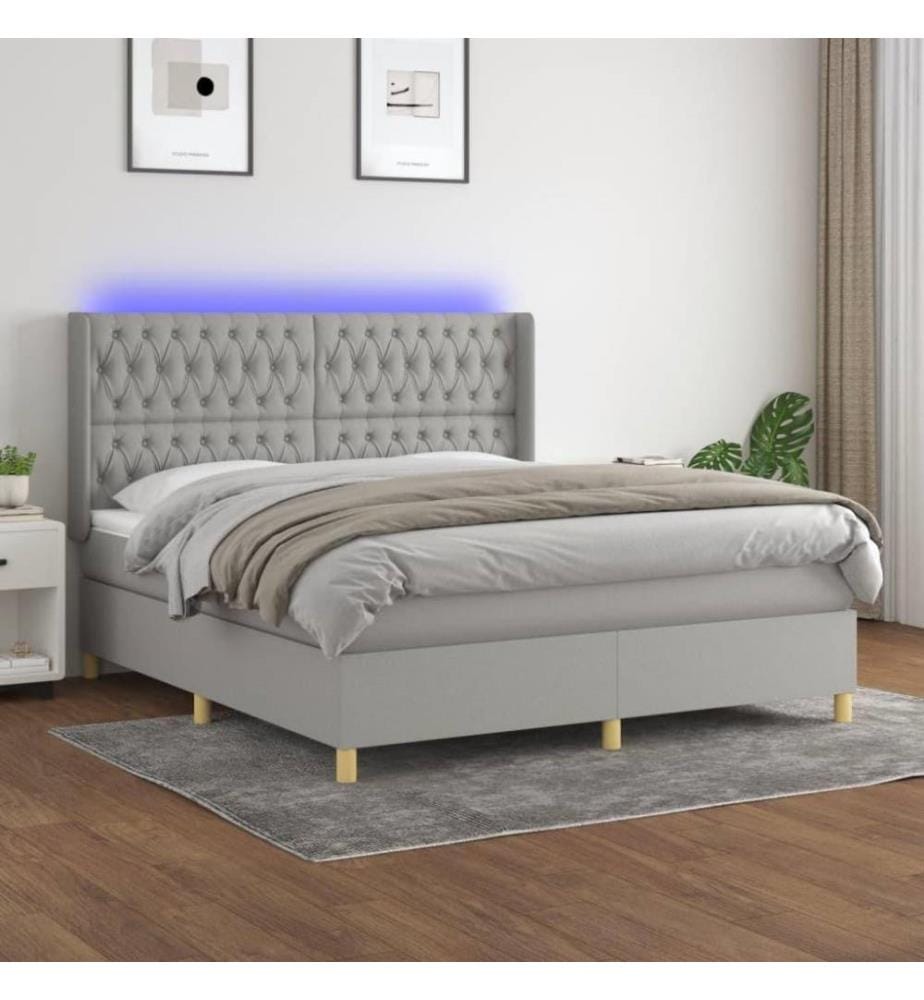 Boxspringbett mit Matratze & LED Hellgrau 160x200 cm Stoff