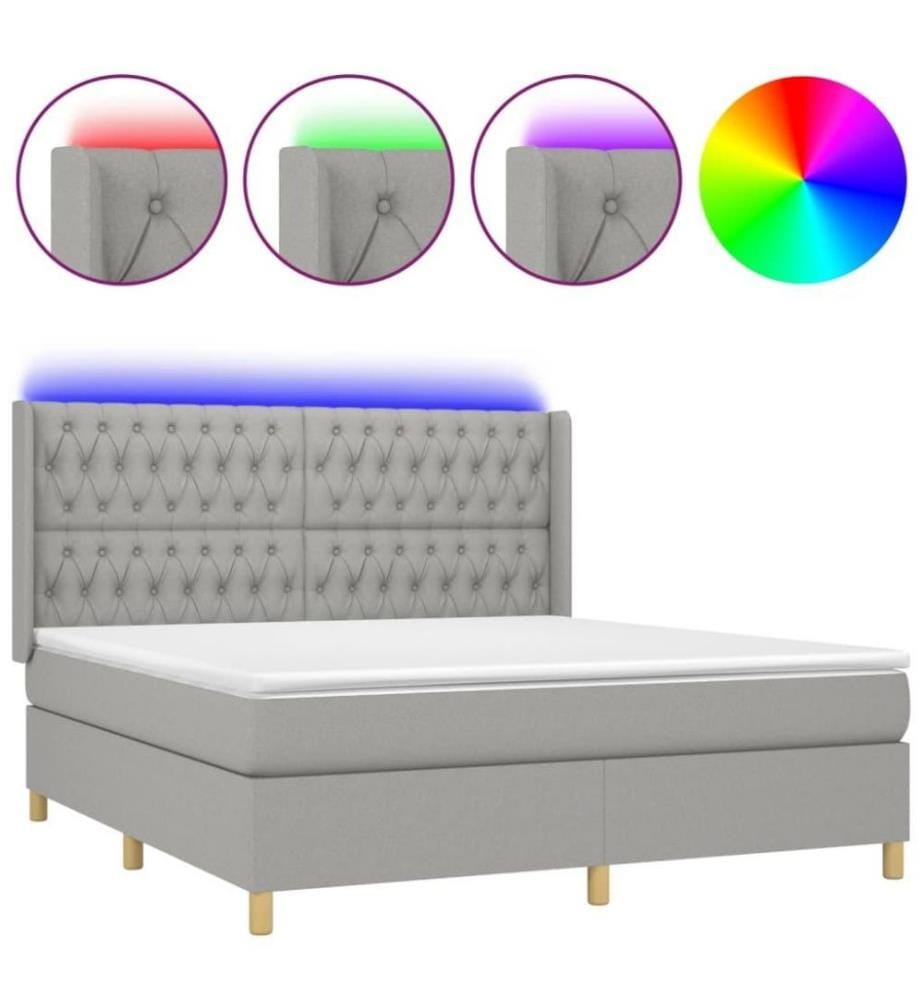 Boxspringbett mit Matratze & LED Hellgrau 160x200 cm Stoff