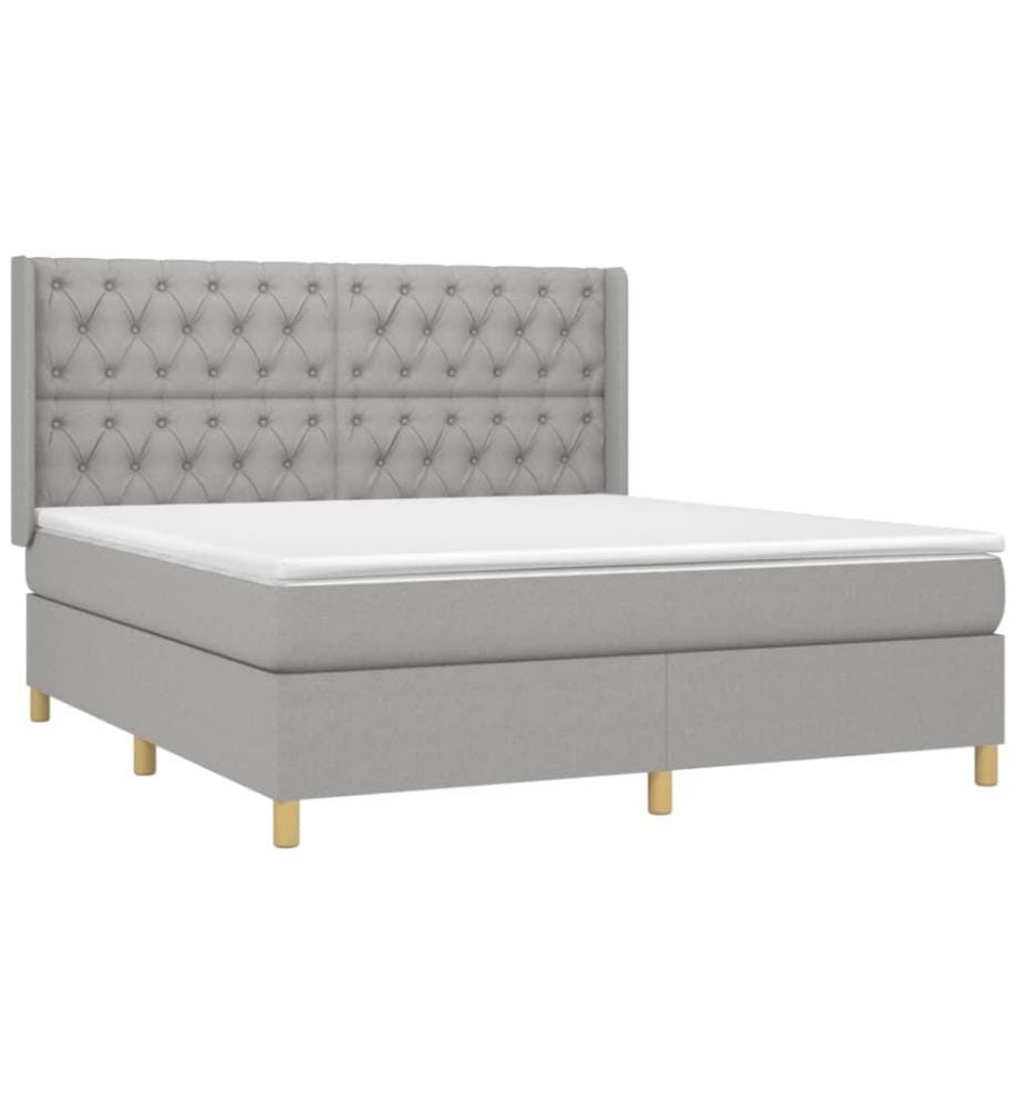 Boxspringbett mit Matratze & LED Hellgrau 160x200 cm Stoff