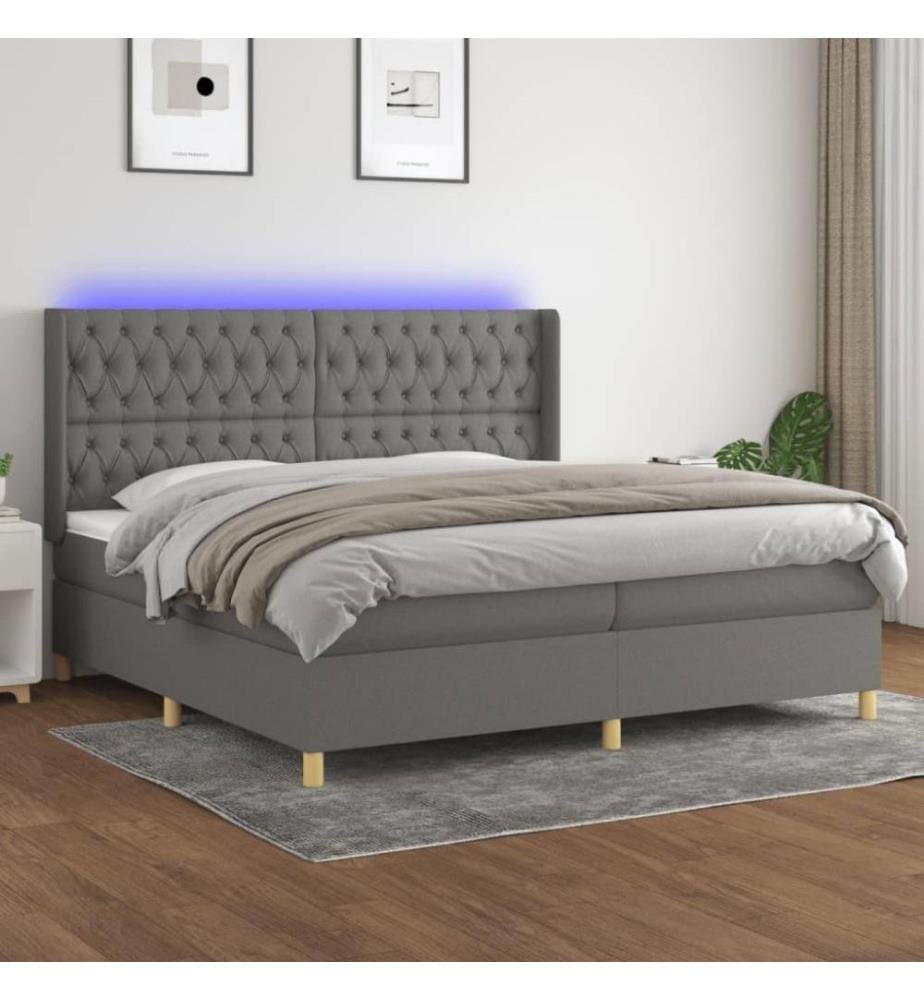 Boxspringbett mit Matratze & LED Dunkelgrau 200x200 cm Stoff