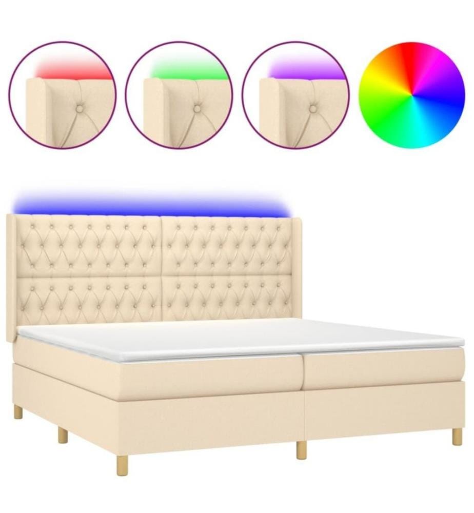 Boxspringbett mit Matratze & LED Creme 200x200 cm Stoff
