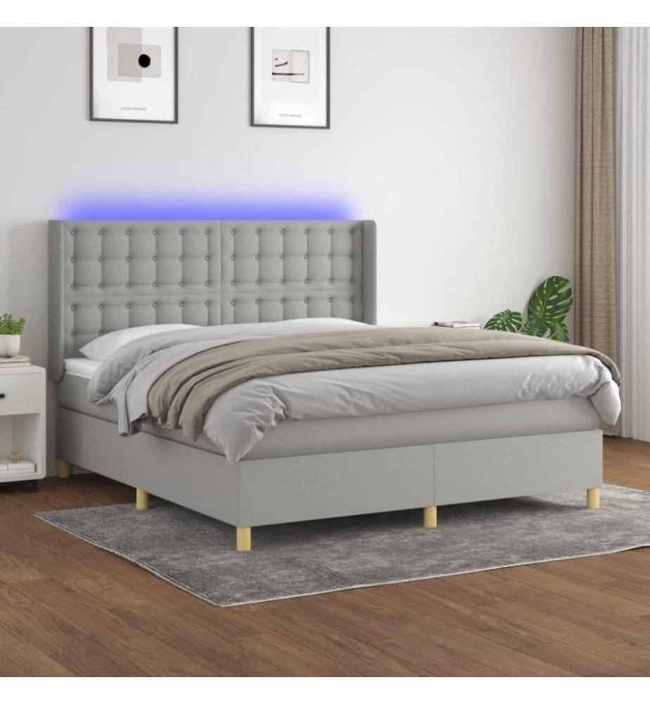 Boxspringbett mit Matratze & LED Hellgrau 160x200 cm Stoff
