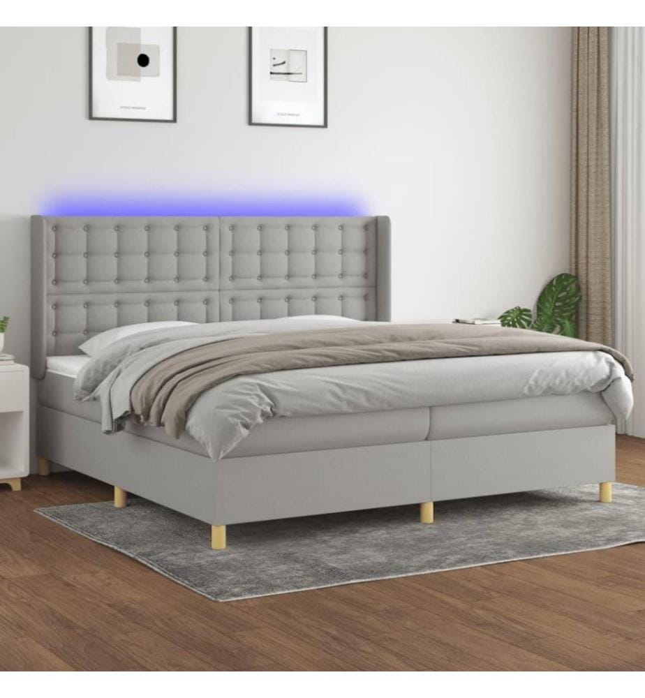 Boxspringbett mit Matratze & LED Hellgrau 200x200 cm Stoff