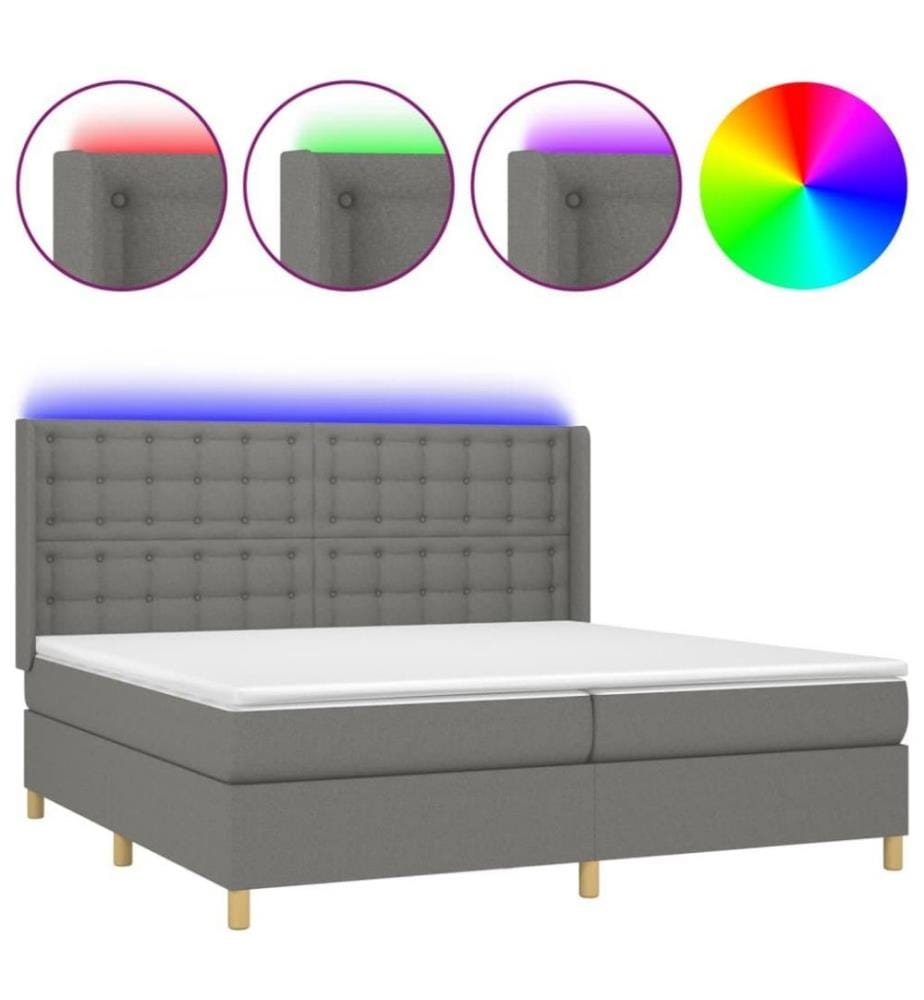 Boxspringbett mit Matratze & LED Dunkelgrau 200x200 cm Stoff