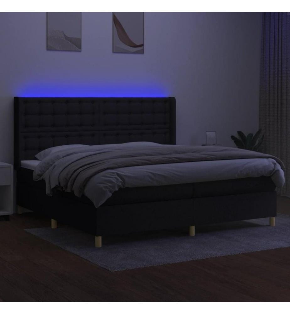 Boxspringbett mit Matratze & LED Schwarz 200x200 cm Stoff