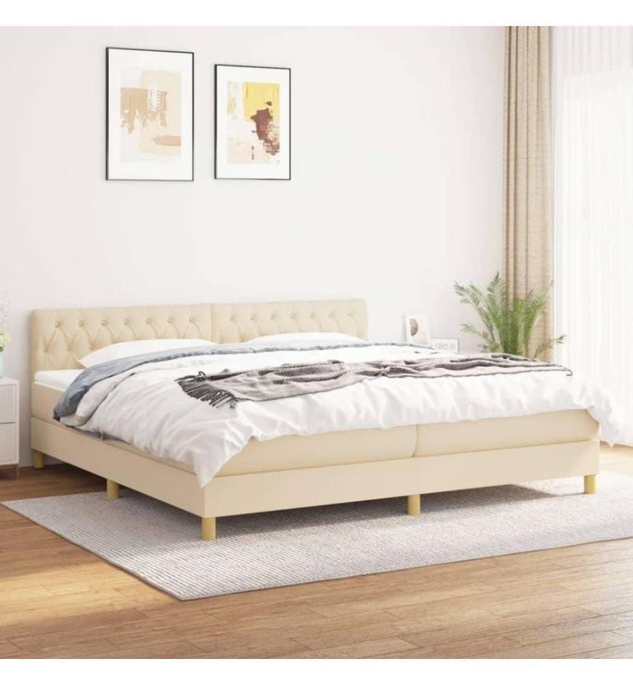 Boxspringbett mit Matratze Creme 200x200 cm Stoff