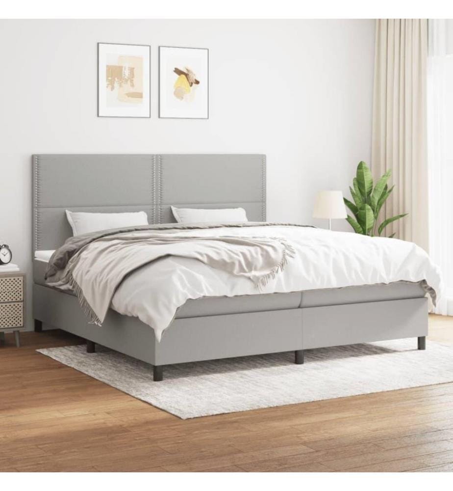 Boxspringbett mit Matratze Hellgrau 200x200 cm Stoff