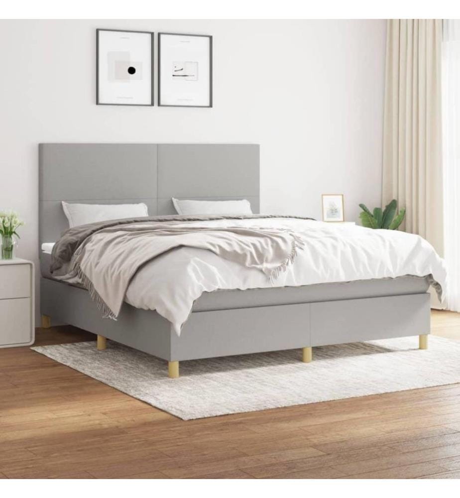 Boxspringbett mit Matratze Hellgrau 160x200 cm Stoff