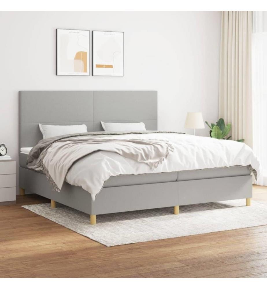 Lit à sommier tapissier avec matelas Gris clair 200x200cm Tissu
