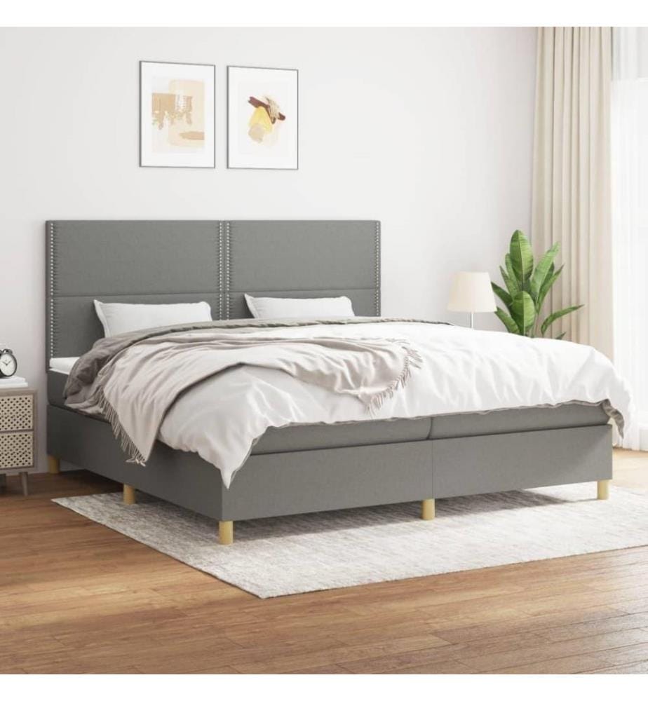 Boxspringbett mit Matratze Dunkelgrau 200x200 cm Stoff
