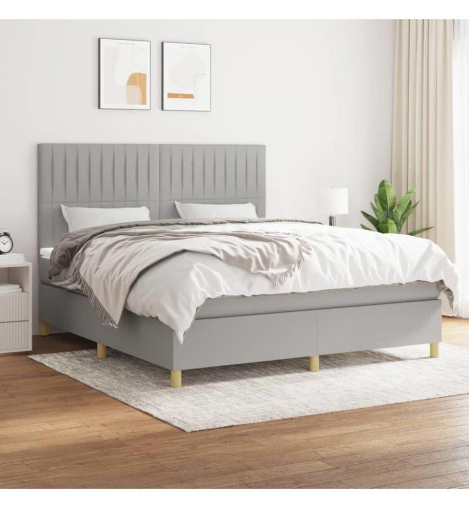 Boxspringbett mit Matratze Hellgrau 160x200 cm Stoff