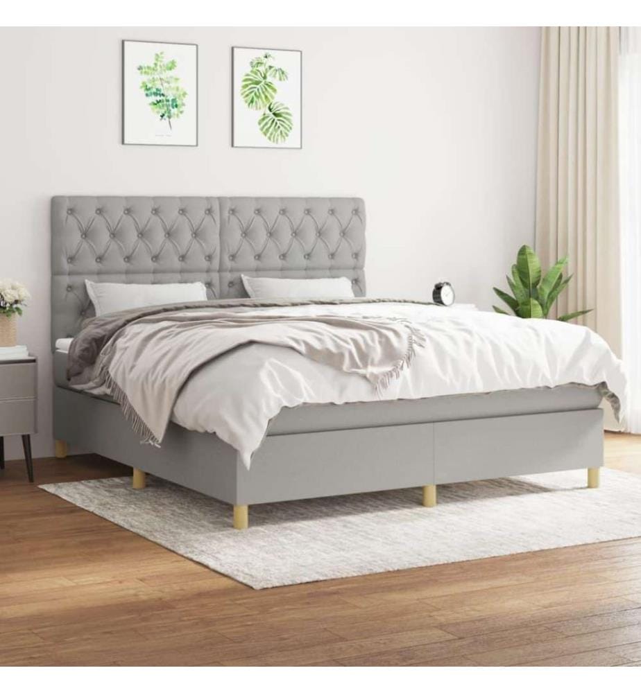 Boxspringbett mit Matratze Hellgrau 160x200 cm Stoff