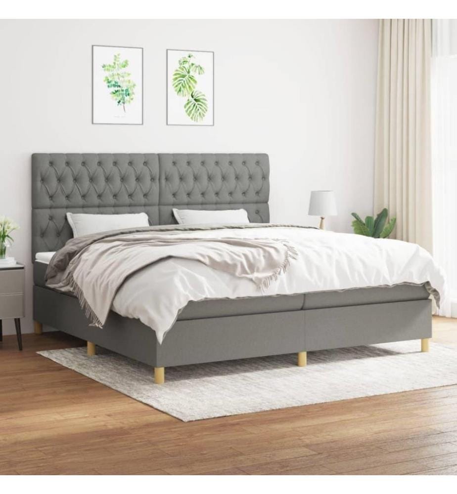 Boxspringbett mit Matratze Dunkelgrau 200x200 cm Stoff