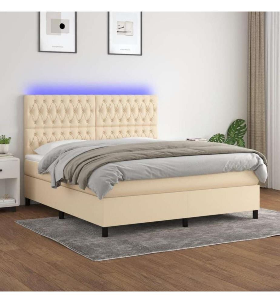Boxspringbett mit Matratze & LED Creme 160x200 cm Stoff