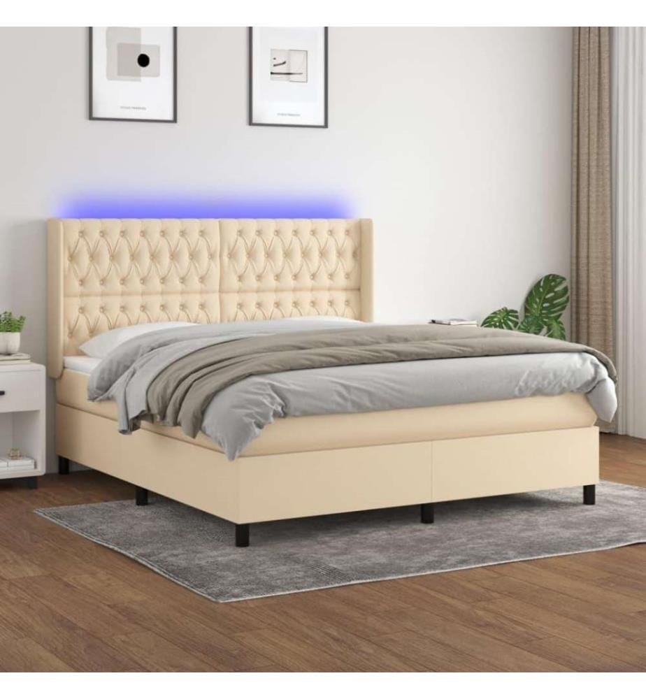 Boxspringbett mit Matratze & LED Creme 160x200 cm Stoff
