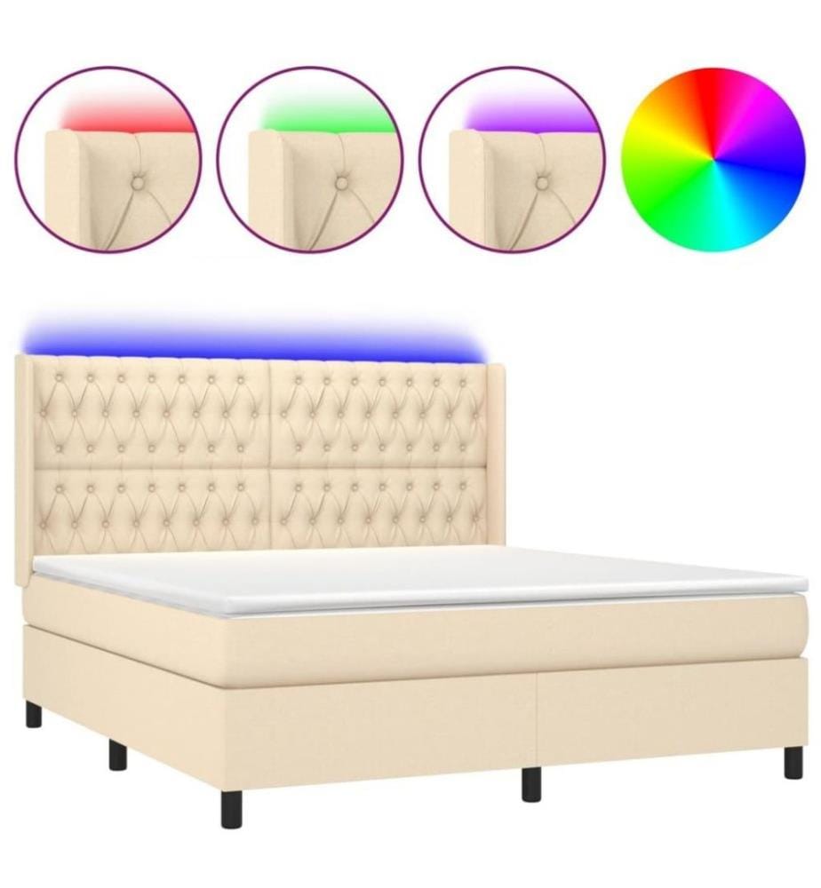 Boxspringbett mit Matratze & LED Creme 160x200 cm Stoff