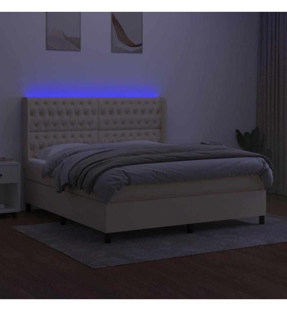 Boxspringbett mit Matratze & LED Creme 160x200 cm Stoff