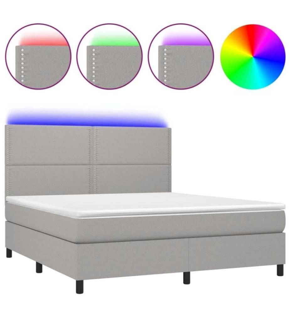 Boxspringbett mit Matratze & LED Hellgrau 160x200 cm Stoff