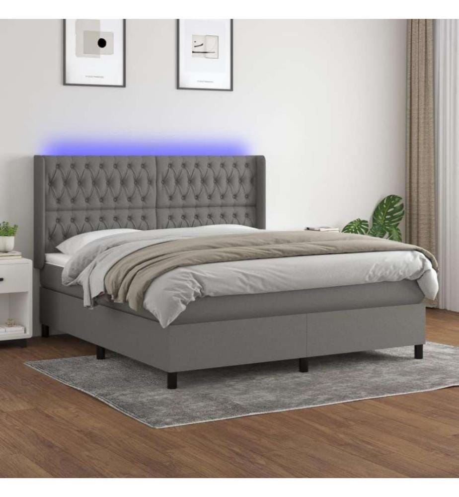 Boxspringbett mit Matratze & LED Dunkelgrau 160x200 cm Stoff
